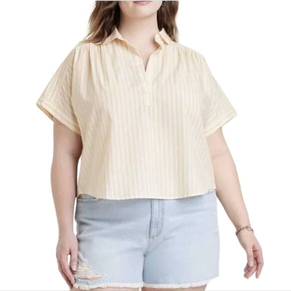 Universal Thread Tan Striped Split Neckline Blouse 4X - Picture 1 of 5